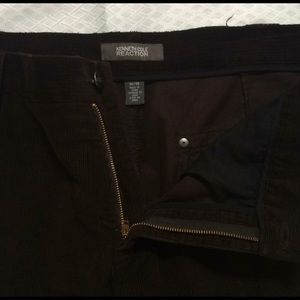 Two pairs of corduroys, one brown, one green, Kenneth Cole reaction, billabong